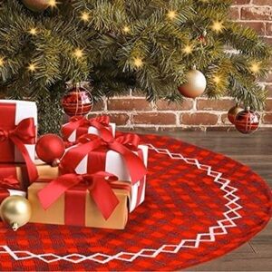 🎄 Large 44” Christmas Tree Skirt Buffalo Plaid Check Festive Holiday ❄️